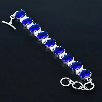 Bracciale In Zaffiro Blu In Argento Sterling 925 Fatto A Mano - Immagine 1 di 4