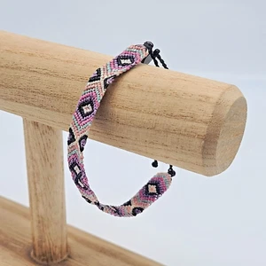 Pura Vida Flat Wide Woven Bracelet – Blue, Pink, Purple & White, Iron P Tag - Picture 1 of 7