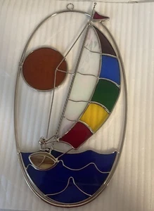 Stained glass Stainglass  sailboat Hanging 11 Inches - Picture 1 of 5