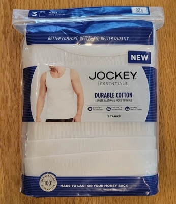 NEW Jockey Essentials 3 Pack Men 3XL White Tank Top Stay Cool Ribbed Knit Cotton - Image 1 of 4