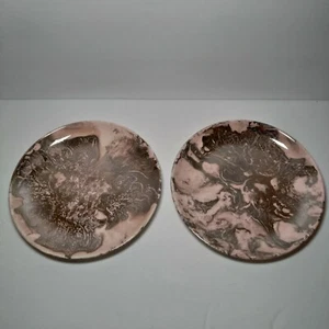 Sascha Brastoff Surf Ballet Plates Set Of 2 Pink & Gold Mid Century Modern - Picture 1 of 11