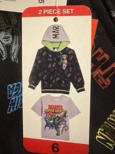 Marvel Super Heroes Boys 2 Piece Set Hooded Sweater T-Shirt (Black-Grey,6) NWT - Picture 1 of 3
