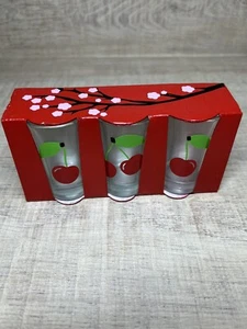 Shot Glass Set 3 Pk Cherry Theme Handmade Hand wash Only Cherry Shot Glass - Picture 1 of 3
