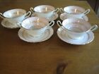5 VINTAGE SHELLEY TWO HANDLED SOUP BOWLS AND UNDERPLATES ROSE TROUSSEAU PATTERN 