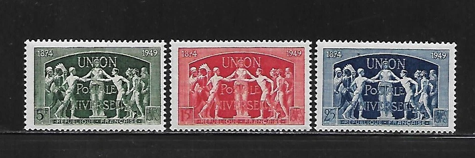 France 1949 MNH SC# 634-636 UPU 75th anniversary, allegory, complete set - Image 1 of 1