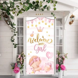 Welcome Baby Girl Door Banner Gender Reveal Baby Shower Party Decoration - Picture 1 of 7