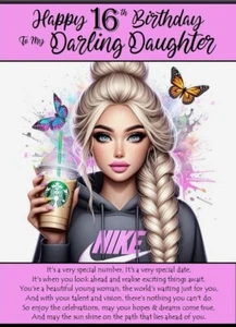 NEW Happy 16th Birthday To MY Darling Daughter - A5 Card Celebrate Love - Picture 1 of 4