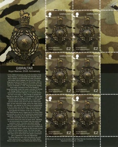 ROYAL MARINES Crest 350th Anniversary (RN Infantry) Stamp Sheet (2014 Gibraltar) - Picture 1 of 2