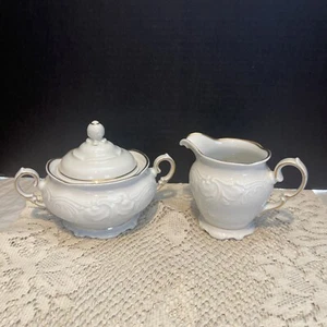 Casa Oro Wawel  Creamer and 3" Tall Sugar Bowl White with Gold Trim Poland - Picture 1 of 16