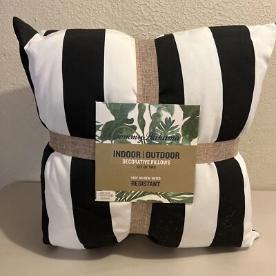 Tommy Bahama Set Of2 Indoor Outdoor Pillows 18X18 White/Blue Mildew ResistantNEW - Image 1 of 4
