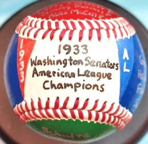 HAND PAINTED BASEBALL 1933 WASHINGTON SENATORS AL PENNANT CHAMPIONS CRONIN RICE+ - Picture 1 of 8