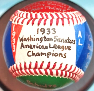 HAND PAINTED BASEBALL 1933 WASHINGTON SENATORS AL PENNANT CHAMPIONS CRONIN RICE+ - Image 1 of 4