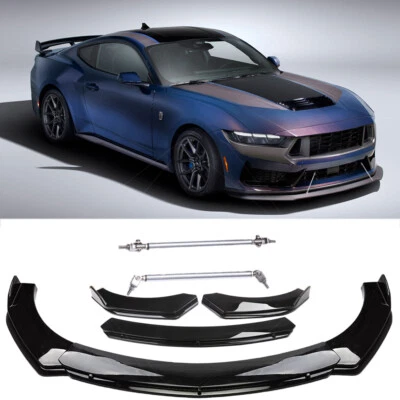 Gloss Black Front Bumper Lip Kits & Strut Rods For Ford Mustang S650 Dark Horse - Image 1 of 4