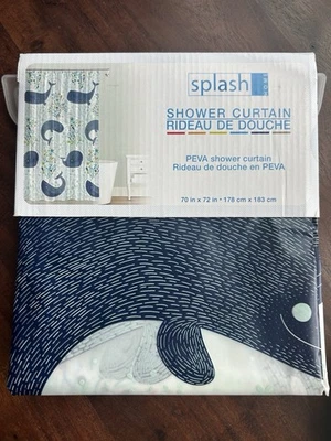 Nueva cortina de ducha 70x72, estampado de ballenas barbadas, plástico Foto 1 de 4