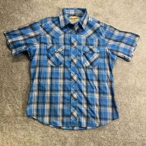 Camisa a Presión Wrangler Western Pearl Para Hombre Talla XL Manga Corta Azul A Cuadros Rodeo - Imagen 1 de 8