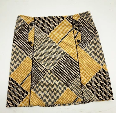 Falda Maeve Mujer 12 Amarillo Pata de Gallo Lápiz Anthropologie Terciopelo Retro E1 Foto 1 de 4