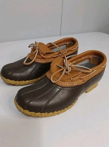 LL Bean Low Duck Boots Womens 7M Brown Bean Boots Mock Rubber Vintage USA Made - Picture 1 of 7