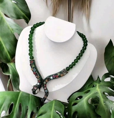 Perlen Kette Anhänger  Strass "Schlange" Grün Modeschmuck - Bild 1 von 4
