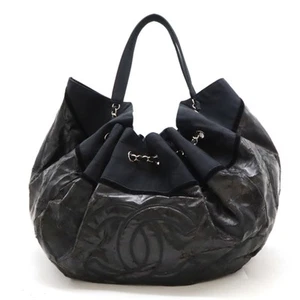 Chanel Cococabas Bolso de Hombro Cadena Esmalte Nylon Lona Negro Plata Herrajes - Imagen 1 de 7
