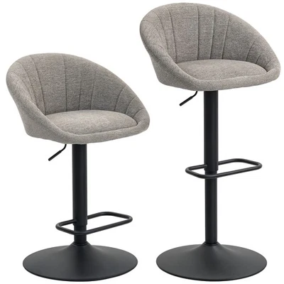 Bar Stools Set Adjustable Swivel Upholstered Counter Chairs Footrest Steel Grey - Image 1 of 4