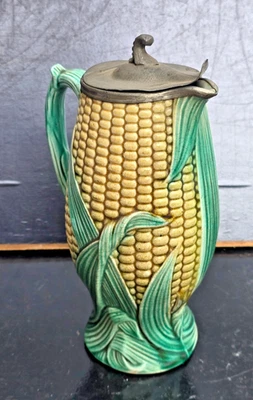 VICTORIAN PICHET BARBOTINE MAJOLICA EPIS DE MAÏS JUG ELIS JOHN - Photo 1/4