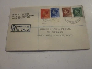 GB KEVIII 1936 REGD COVER ABDICATION DAY EC12 LONDON ENGLAND 11.12.1936 NR.7472 - Bild 1 von 3