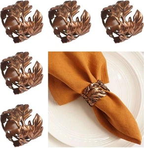 Set 6 anelli tovaglioli a forma di foglia, metallo bronzo  - Foto 1 di 2