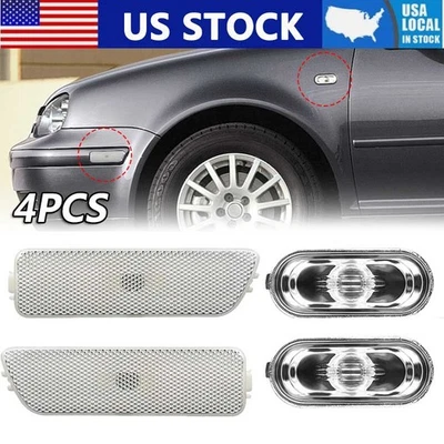 4PCS Clear Front Bumper Side Marker Lights For VW MK4 Golf R32 GTI Jetta Cabrio - Image 1 of 4