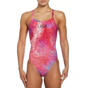 Nike USA Swimsuit One Piece HydraStrong Patriotic Red Blue Size 38/12 XL NEW - Picture 1 of 12