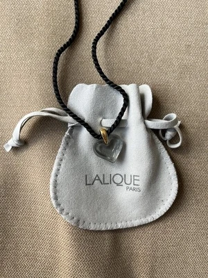 LALIQUE Crystal Heart Pendant Necklace Light Blue Gray Corded Rope with Pouch   - Image 1 of 4
