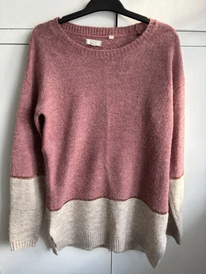 Ladies Fat Face Pink & Beige Long Sleeve Wool Blend Knit Jumper Size 6 - Image 1 of 2