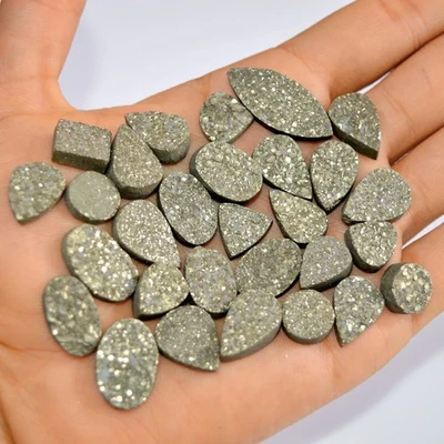 29 Pcs 455 Cts Natural Pyrite Druzy Loose Gemstone Lot 30x11 10x10mm #16168 - Image 1 of 4