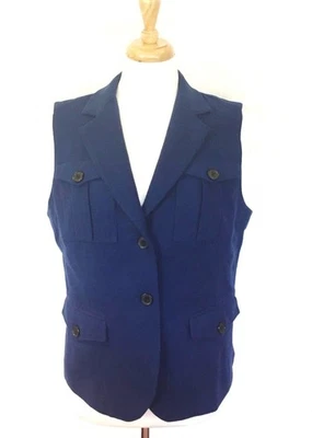 Chaleco DKNY Donna Karan Nueva York Azul Cobalto Mezcla de Lana Cuatro Bolsillos Talla 14 Foto 1 de 4