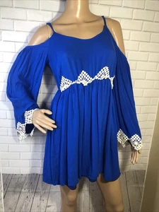 Ladies Off the Shoulder Royal Blue White Peasant Entro Small - Picture 1 of 8
