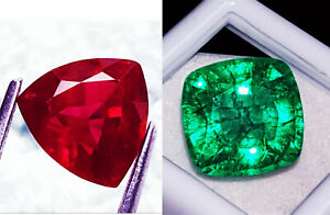 Natural Emerald & Ruby 7 to 9 Cts Certified Pair Loose Gemstone ~~~~PR87