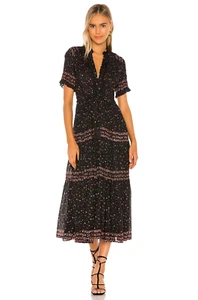 FREE PEOPLE Rare Feeling Floral Print Pleated Ruffle Maxi Shirt-Dress XS = 0/2 - Picture 1 of 12