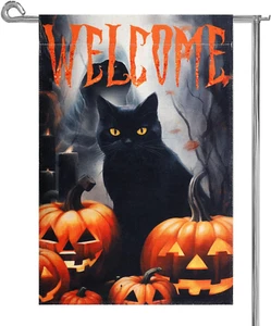 Halloween Garden Flag, 12X18 Inch Double Sided Garden Burlap Flag Scary Pumpkin - Picture 1 of 6