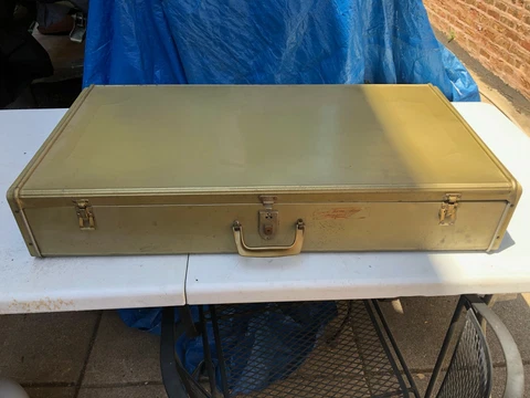 Vintage Large Industrial Metal Storage Case, Shipping Case, Steel Trunk Cover