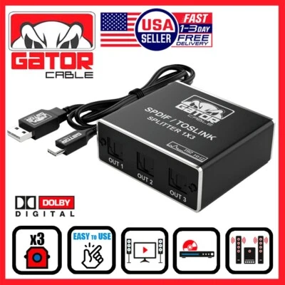 Toslink Optical Fiber Digital Audio Splitter Adapter SPDIF 3-Port 1x3 1-In 3-Out - Image 1 of 4