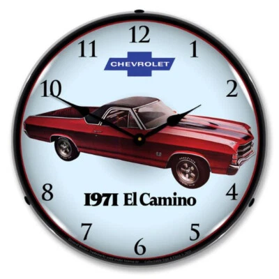 14" Lexan Bubble 1971 Chevrolet El Camino Red Backlit Clock GM23041427 - Image 1 of 4