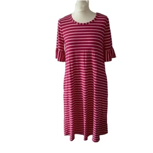 Nina Leonard Pink & White Striped Trapeze Dress_Size Medium_Summer Jersey Casual - Picture 1 of 3