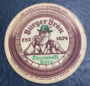 RARE Burger Brau Beer Cincinnati Ohio 4 Inch Beer Coaster 2 Sided L@@K - Picture 1 of 7