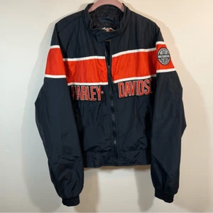 Harley Davidson Black Orange Zip Up Jacket Large - Picture 1 of 13
