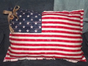 American Flag Pillow Primitive Style Pillow Veterans Handmade USA Independence - Picture 1 of 4