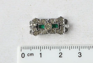 Alte 3-reihige Schließe, mit gefassten weißen und grünen Similis, Art Deco - Picture 1 of 4