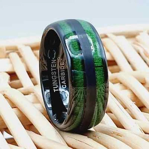 Exotic Green Wood Inlay Wedding Ring for Men 8mm Black Tungsten Dome Band - Picture 1 of 7