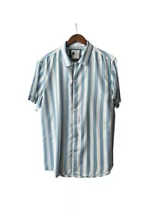 Free Planet Men’s Striped Shirt Button Up Short Sleeve Shirt Large NWT - Picture 1 of 8