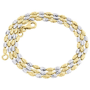 10K Two Tone Gold 2MM Typhoon Moon Cut Italian Bead Chain Necklace 16 - 24 Inch