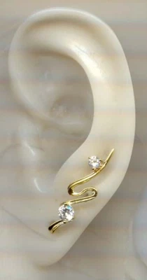Gold Vermeil 2 CZ Jewel Ear Vine Earrings - Designer Alex Simkin - Image 1 of 2