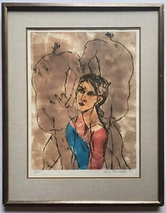 Vintage Modernist signiert Lithographie Druck Frau Figuren Cristina Banban Stil - Bild 1 von 20